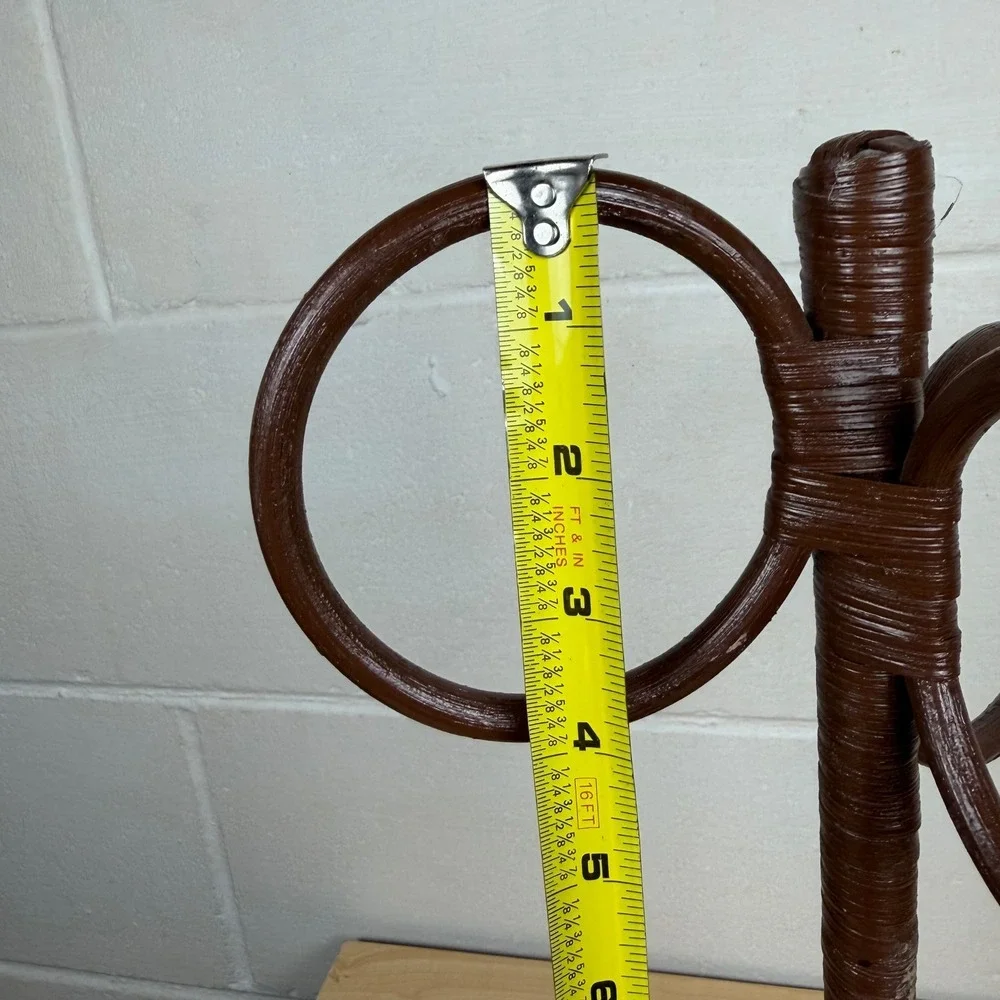 Vtg Wicker Rattan 3-Ring Towel Holder Stand Boho Bathroom Decor Countertop MCM